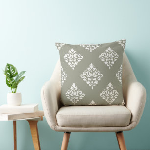 Rollen-Damask-Muster (B) Weiß auf Grün Kissen