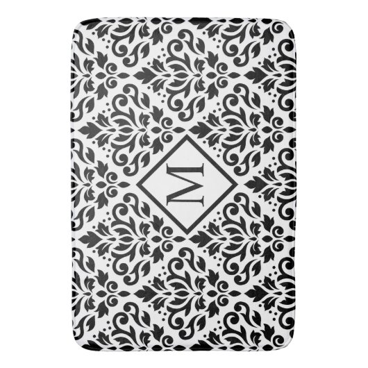 Rollen Damask Ptn Black on White (Personalisiert) Badematte (Vorderseite Vertikal)