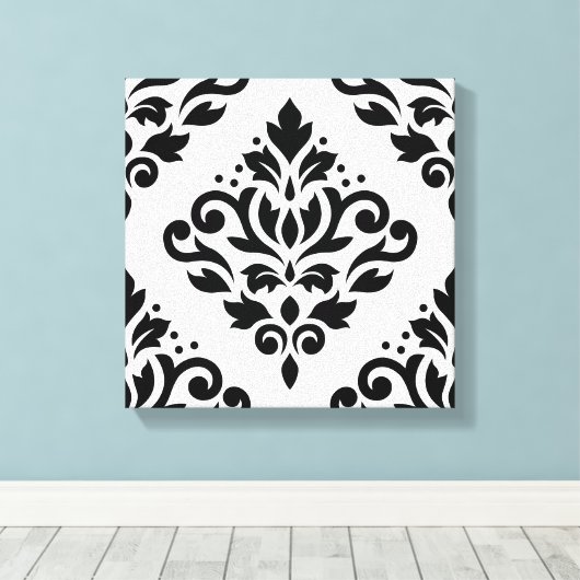 Rollen-Damaske Großes Design (B) Schwarz auf Weiß Leinwanddruck (Insitu (Holzboden))