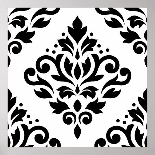 Rollen-Damaske Großes Design (B) Schwarz auf Weiß Poster (Vorne)