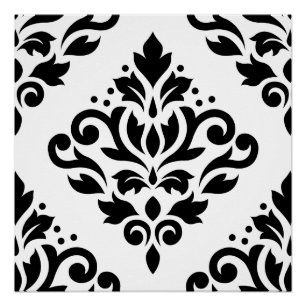 Rollen-Damaske Großes Design (B) Schwarz auf Weiß Poster