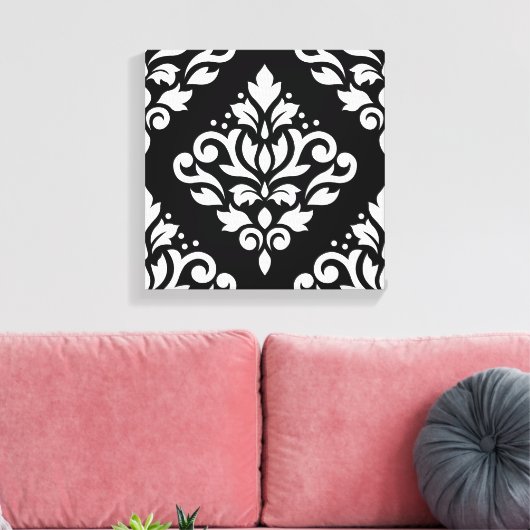 Rollen-Damaske Großes Design (B) Weiß auf Schwarz Leinwanddruck (Insitu (Wohnzimmer))