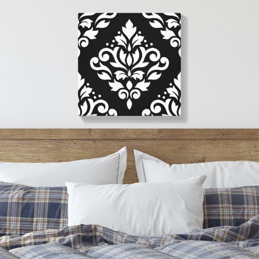 Rollen-Damaske Großes Design (B) Weiß auf Schwarz Leinwanddruck (Insitu (Schlafzimmer))
