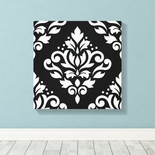 Rollen-Damaske Großes Design (B) Weiß auf Schwarz Leinwanddruck (Insitu (Holzboden))