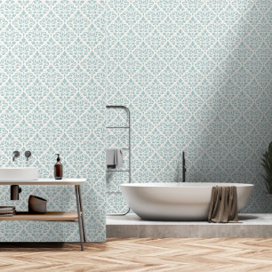 Rollen-Damaskus-Muster-Licht Aquamarin auf Creme Tapete