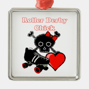 Rollen-Derby-Küken (rot) Silbernes Ornament