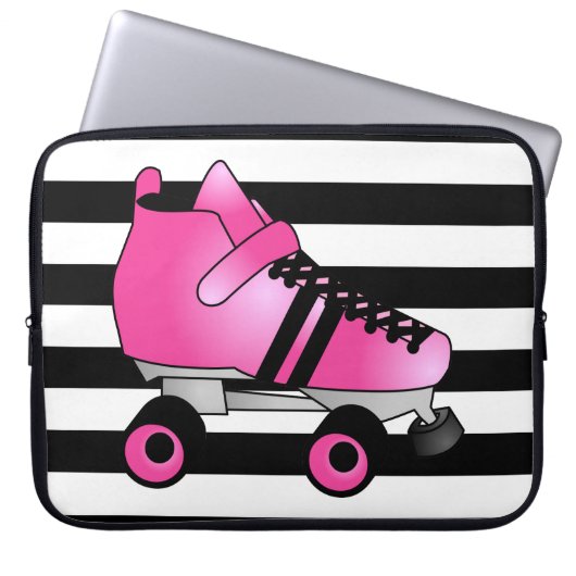Rollen-Derby-Skate Rosa und Schwarzes Laptopschutzhülle (Vorderseite)