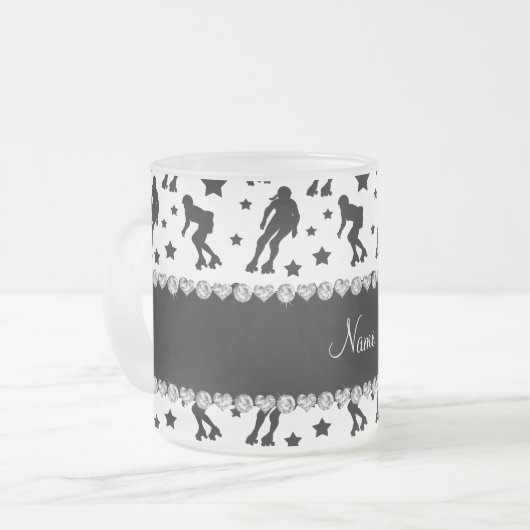 Rollen-Derby-Sterne des individuellen Namens weiße Mattglastasse (Vorderseite Links)