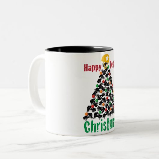 Rollen-Derby-Weihnachten, Rollen-Skaten Zweifarbige Tasse (Vorderseite Links)