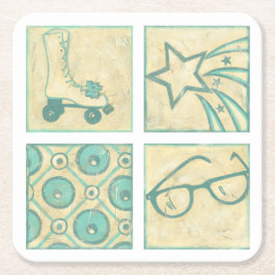 Rollen-Eisbahn Woodblock, das durch Chariklia Rechteckiger Pappuntersetzer