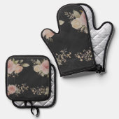 Rollen mit Rose Viktorianischer Stil Ofenhandschuh & Topflappen-Set (Vorderseite/Rückseite)