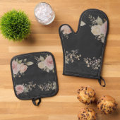 Rollen mit Rose Viktorianischer Stil Ofenhandschuh & Topflappen-Set (Oben Unten)