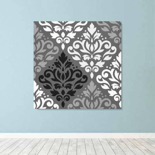 Rollen Sie Damask Large Off-Set Ptn BW & Grays Leinwanddruck (Insitu (Holzboden))