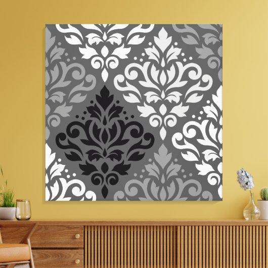 Rollen Sie Damask Large Off-Set Ptn BW & Grays Leinwanddruck (Insitu (Wohnzimmer))