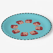 Rollen Sie die roten Würfel Pappteller (Schrägansicht)