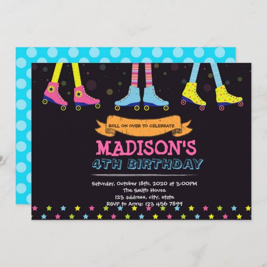 Rollen-Skate-Einladung Einladung (Vorne/Hinten)