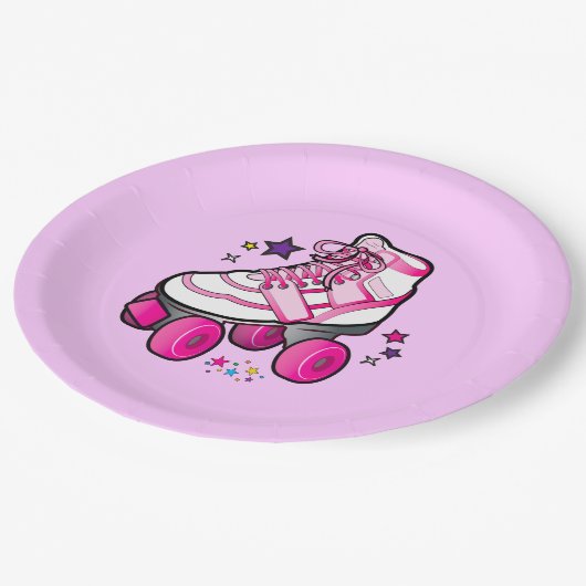 Rollen-Skate-Mädchen Pappteller (Schrägansicht)