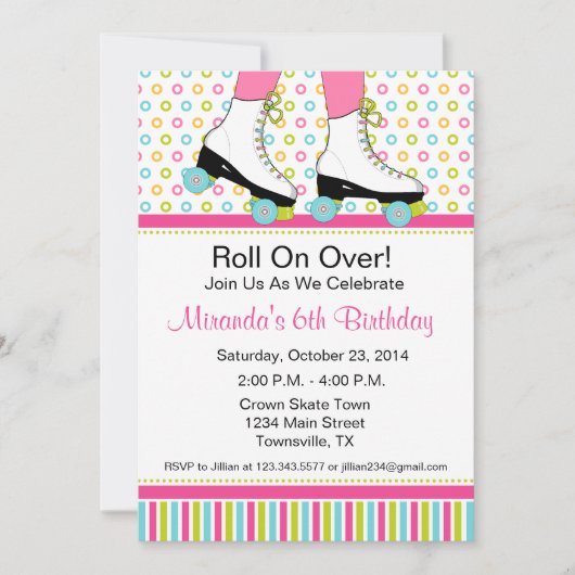 Rollen-Skaten-Geburtstags-Party Einladung (Vorderseite)