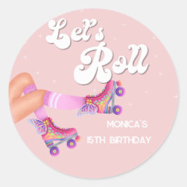 Rollen wir die Retrowalze Skate Geburtstagsparty Runder Aufkleber