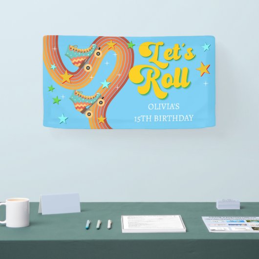 Rollen wir Rollwalze Skate Retro Regenbogen Banner (Messe)