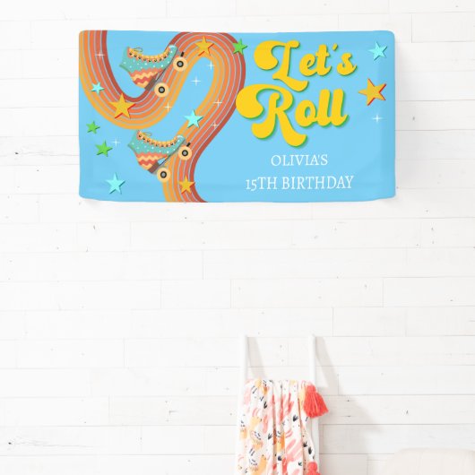 Rollen wir Rollwalze Skate Retro Regenbogen Banner (InSitu)