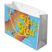 Rollen wir Rollwalze Skate Retro Regenbogen Große Geschenktüte (Rückseite Schrägansicht)