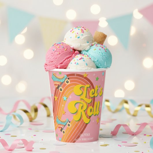 Rollen wir Rollwalze Skate Retro Regenbogen Pappbecher