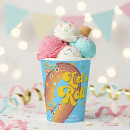 Rollen wir Rollwalze Skate Retro Regenbogen Pappbecher