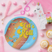 Rollen wir Rollwalze Skate Retro Regenbogen Pappteller (Party)