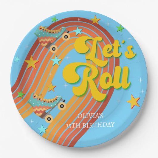 Rollen wir Rollwalze Skate Retro Regenbogen Pappteller (Vorderseite)