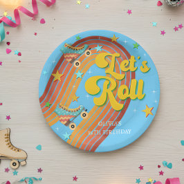 Rollen wir Rollwalze Skate Retro Regenbogen Pappteller