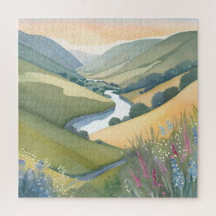Rollende Hügel Landschaft   Wasserfarbe Schön Puzzle