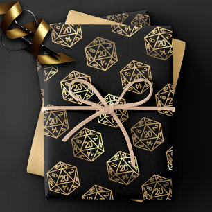 Rollenmuster   Gold Fantasy Tabletop Gamer Dice Geschenkpapier Set