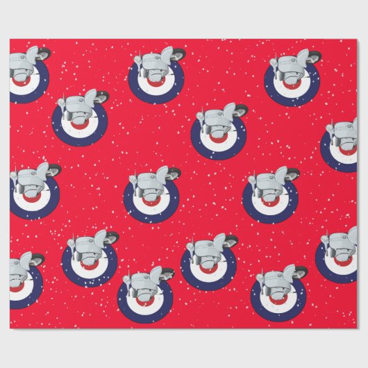 Roller auf roter Verpackung mit fallendem Schnee Geschenkpapier (Flach)