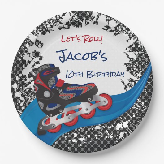 Roller Blade Grunge Red Birthday Party Paper Plate Pappteller (Vorderseite)