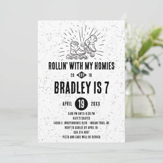Roller Blading Geburtstagsparty Einladung (Stehend Vorderseite)