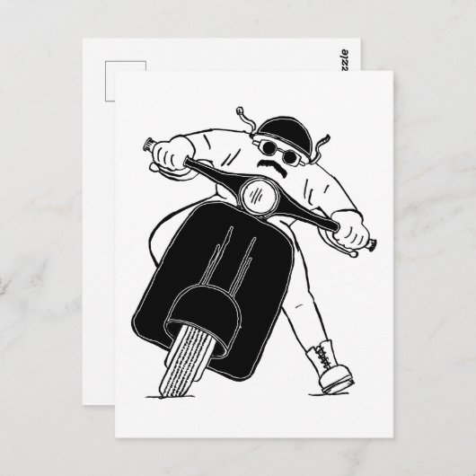 Roller Born to be Wild Scooter Zeichnung Postkarte (Vorne/Hinten)