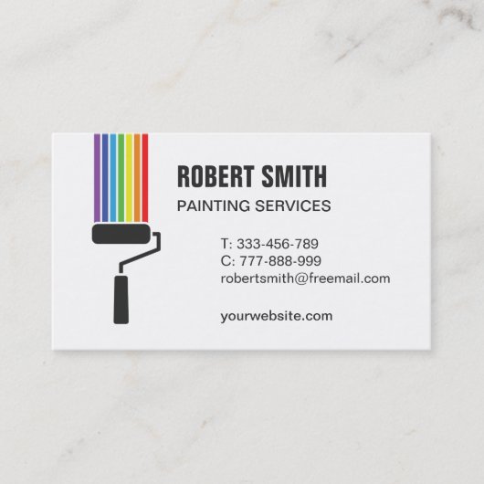 Roller Brush Rainbow Paint Painting Business Card Visitenkarte (Vorderseite)