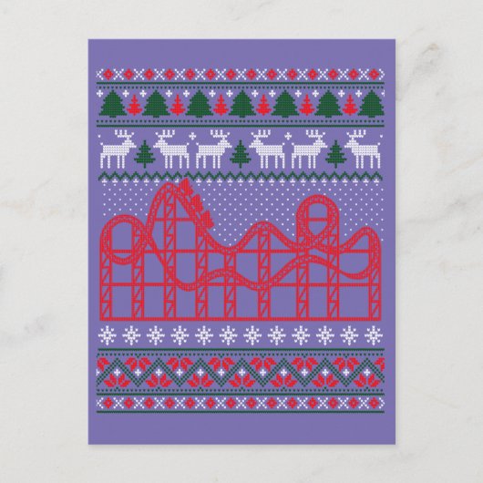 Roller Coaster Scene Ugly Christmas Sweater Postkarte (Vorderseite)