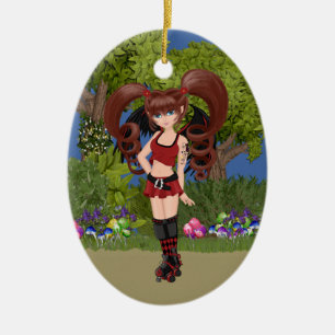 Roller Derby Anime Fairy Skaten Keramikornament