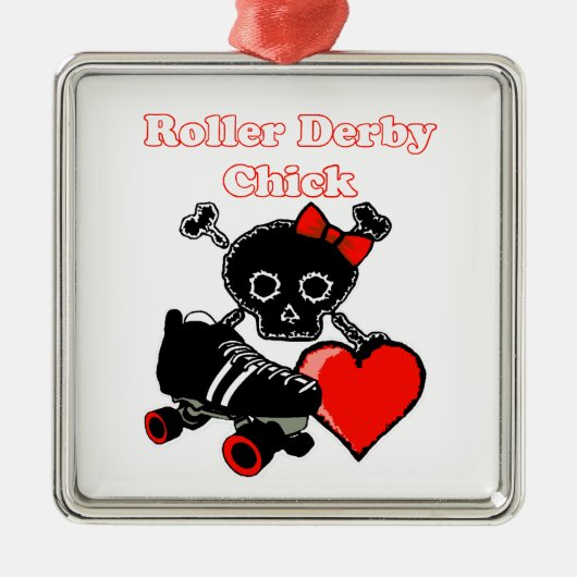 Roller Derby Chick (rot) Silbernes Ornament (Vorne)