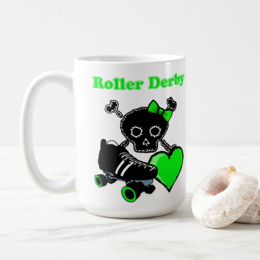 Roller Derby Heart (grün) Kaffeetasse (Mit Donut)