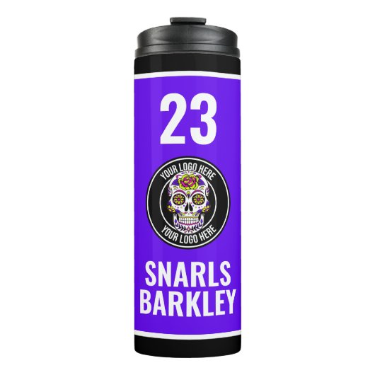 Roller Derby Logo Purple Black Team Name Uniform Thermosbecher (Vorderseite)