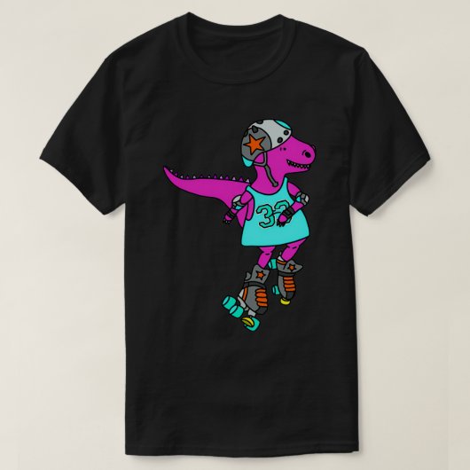 Roller derby Rolle Skaten Pink Dinosaurier T-Shirt (Design vorne)