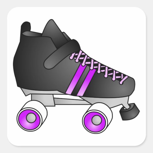 Roller Derby Skate Schwarz und Lila Quadratischer Aufkleber (Vorderseite)
