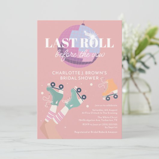 Roller Disco Modernes Retro-Brautparty Einladung (Stehend Vorderseite)