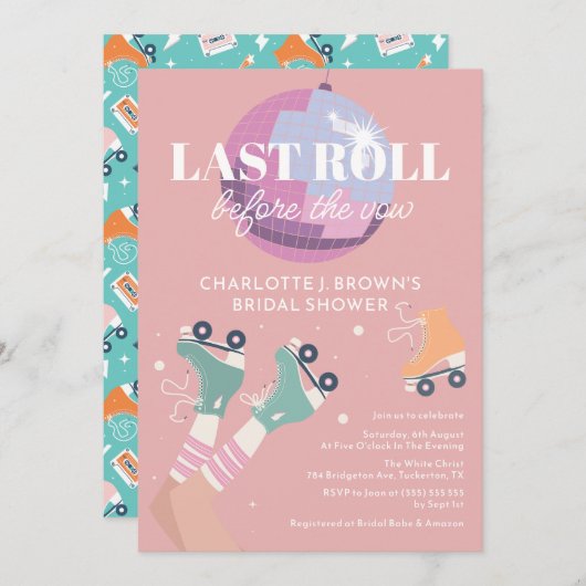 Roller Disco Modernes Retro-Brautparty Einladung (Vorne/Hinten)