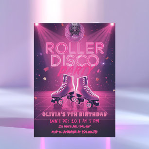 Roller Disco-Party-Geburtstagseinladung   Neonpink Einladung