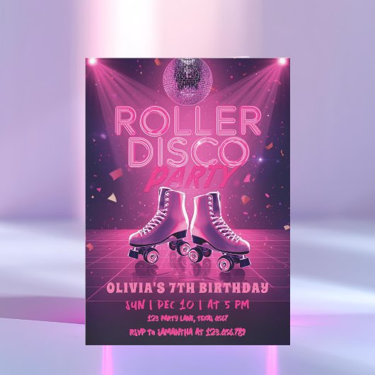 Roller Disco-Party-Geburtstagseinladung | Neonpink Einladung