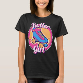 Roller Girl Pink Blue 80er Summer Roller Skate T-Shirt